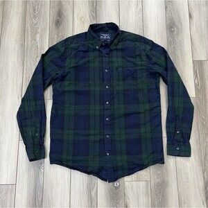 American Eagle Outfitters Shirt Mens LT Prep Fit Green/Blue Plaid Long Sleeve